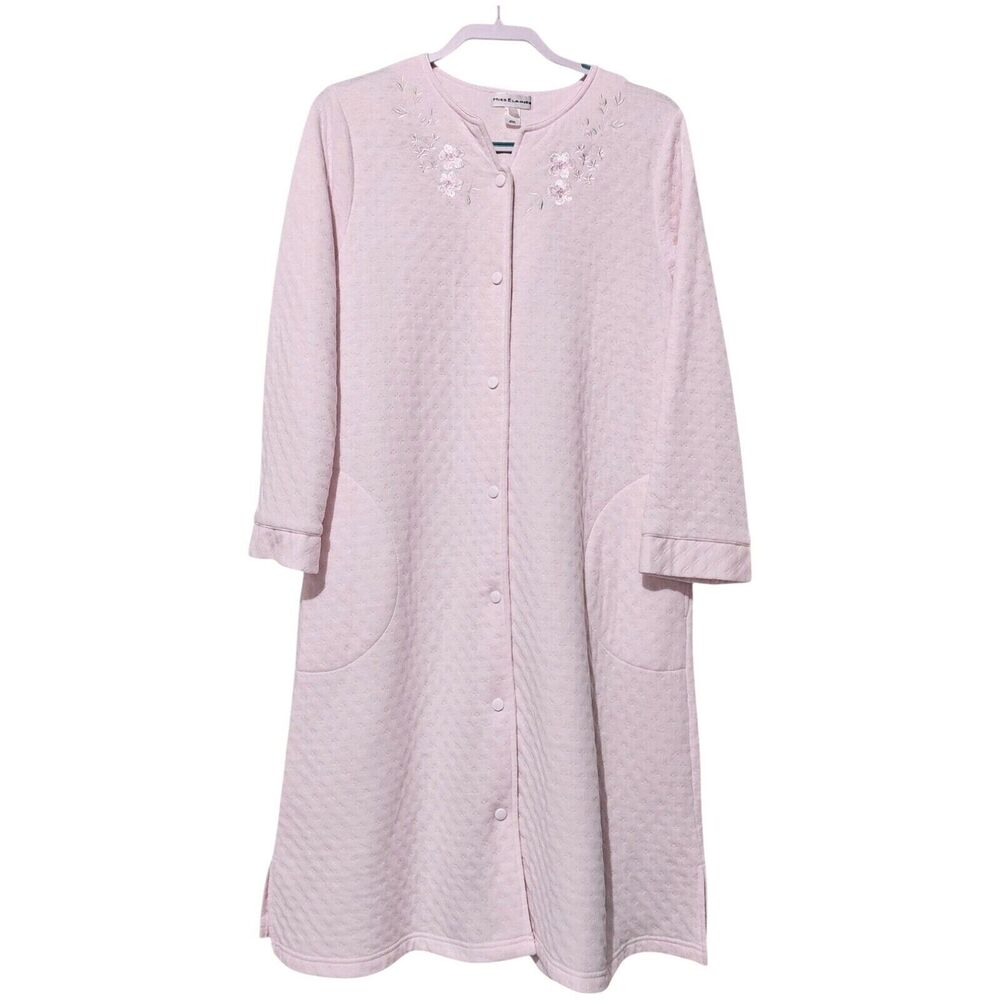 Miss Elaine Housecoat Floral Robe M Medium Pink Snap Muu Muu Warm Nightgown Long